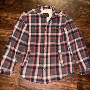Lucky Brand Orange and Gray Plaid Button Down Jacket